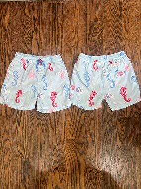 The Beaufort Bonnet Company Light Aqua Seahorse Kids Swim Trunks